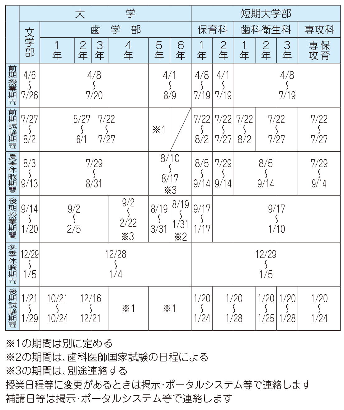 令和6年度学年暦（試験等）